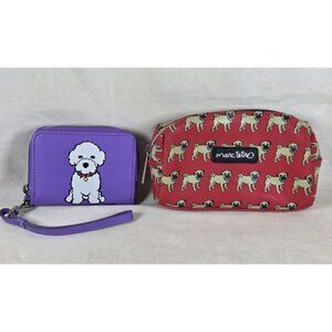Marc Tetro Wristlet Wallet Bichon Dog  Zip Around And Pug Red Cosmetic Bag